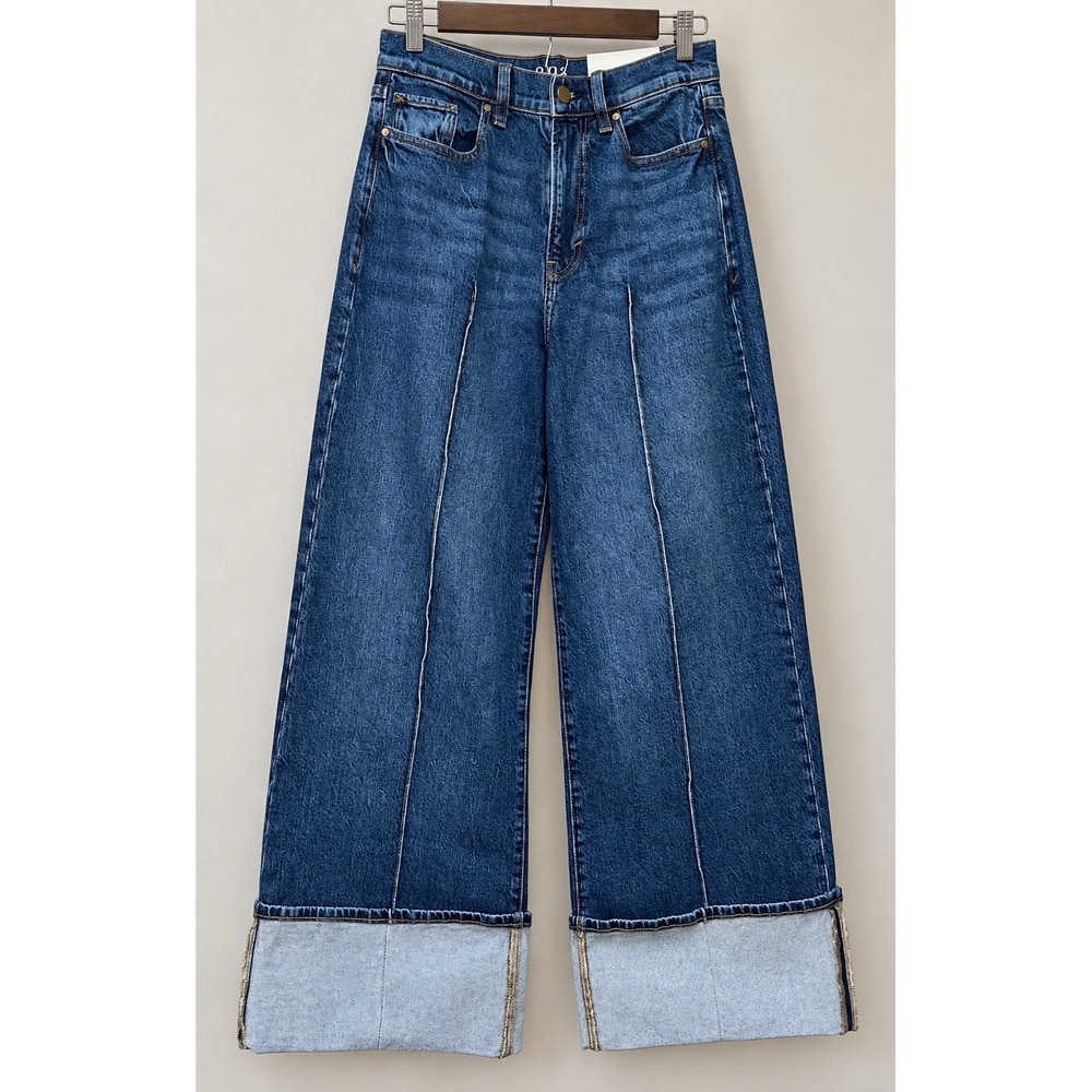 a.n.a Highest Rise Wide Leg Cuffed Jeans Medium Wash Blue Size 4 Front Seam